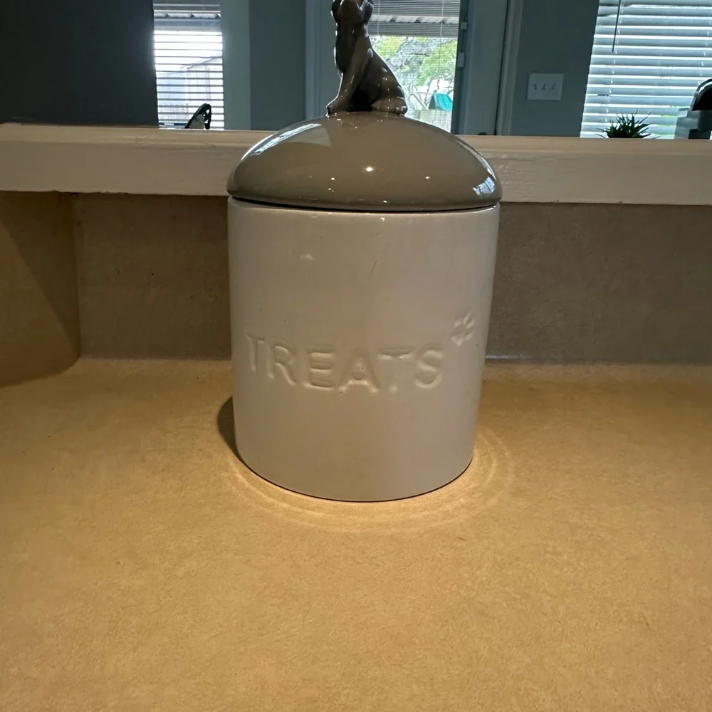 Ceramic Dog Treat Jar with Gray Lid